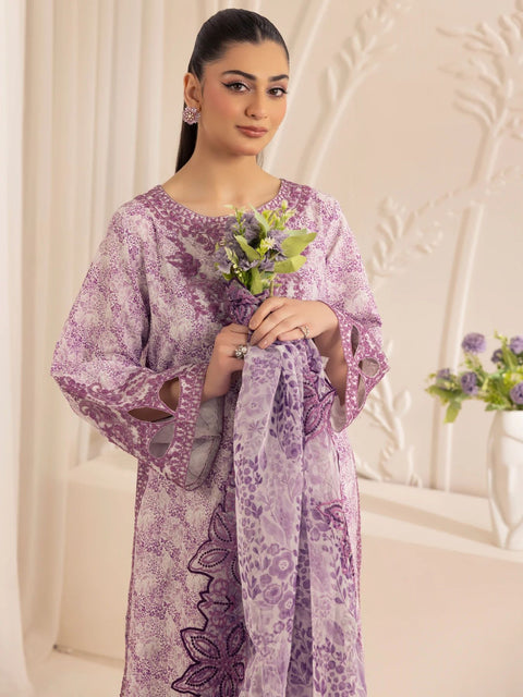 Muse01 - Lavender Elegance | 3pc Silk Lawn Printed & Embroidered Suit by Mohagni