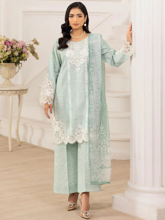 Muse10 – Mint Elegance | 3pc Printed Silk Lawn Suit with Embroidered Patch & Monar Dupatta by Mohagni