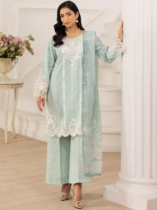 Muse10 – Mint Elegance | 3pc Printed Silk Lawn Suit with Embroidered Patch & Monar Dupatta by Mohagni