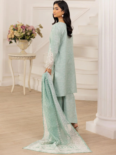 Muse10 – Mint Elegance | 3pc Printed Silk Lawn Suit with Embroidered Patch & Monar Dupatta by Mohagni