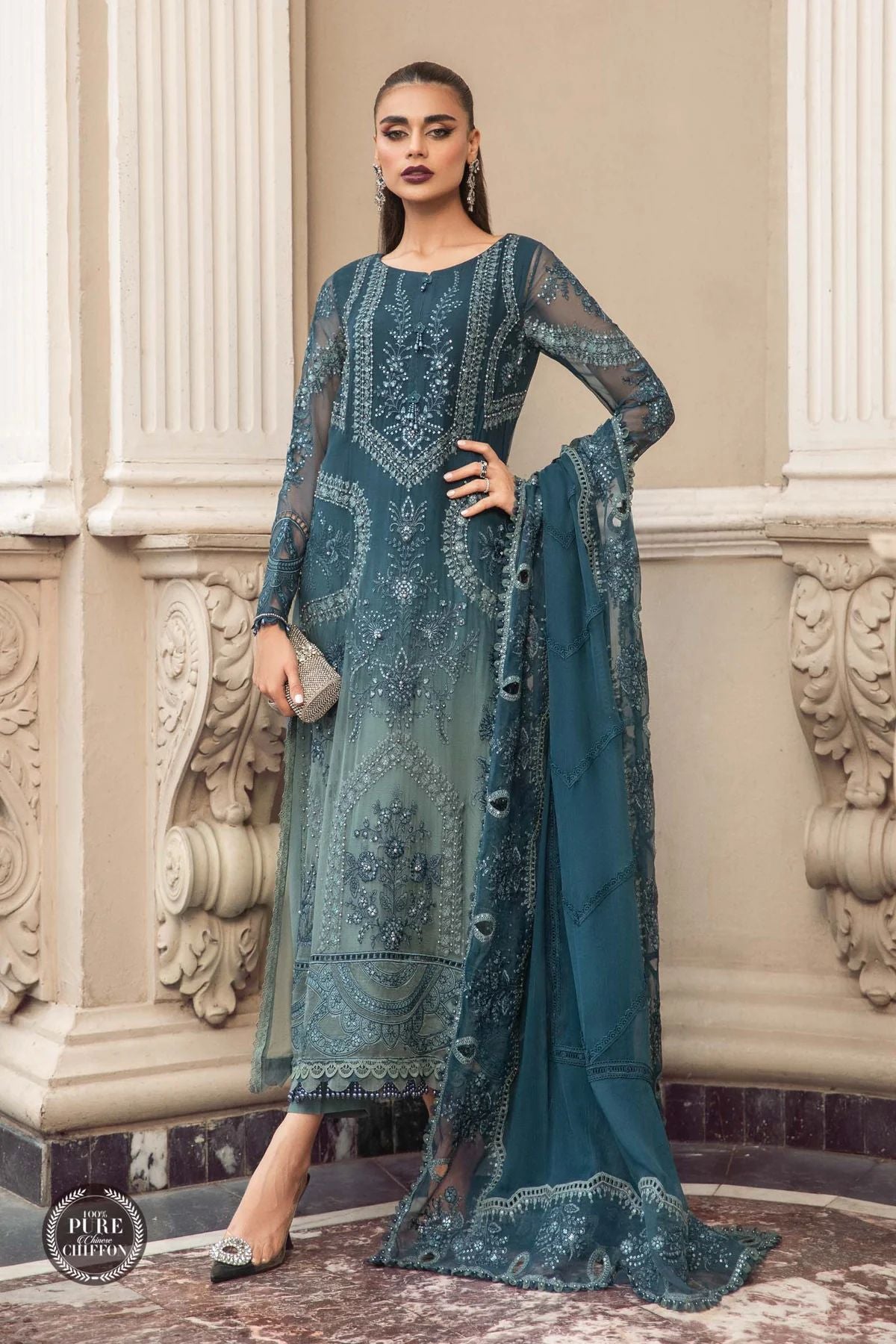Maria B Ready to Wear Chiffon Teal Blue 102