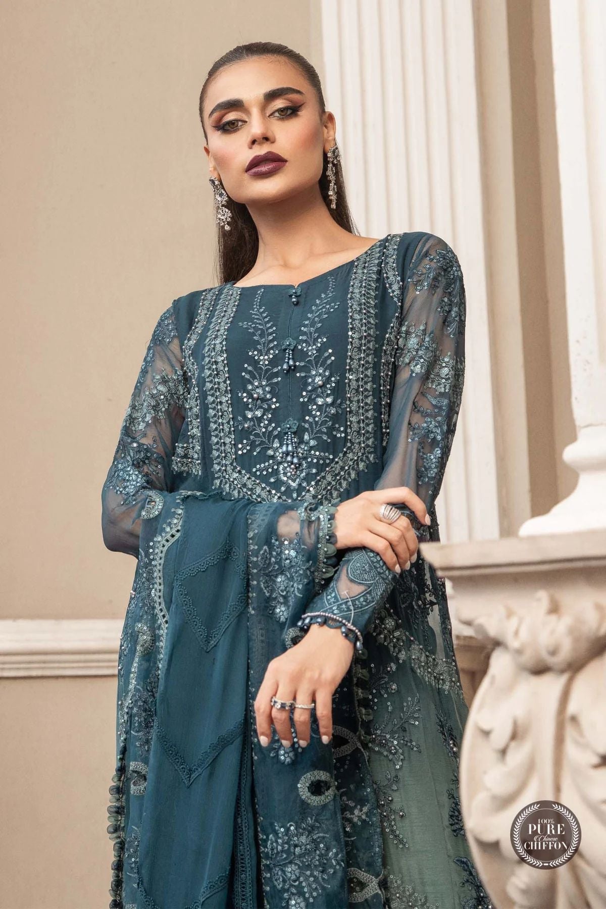Maria B Ready to Wear Chiffon Teal Blue 102