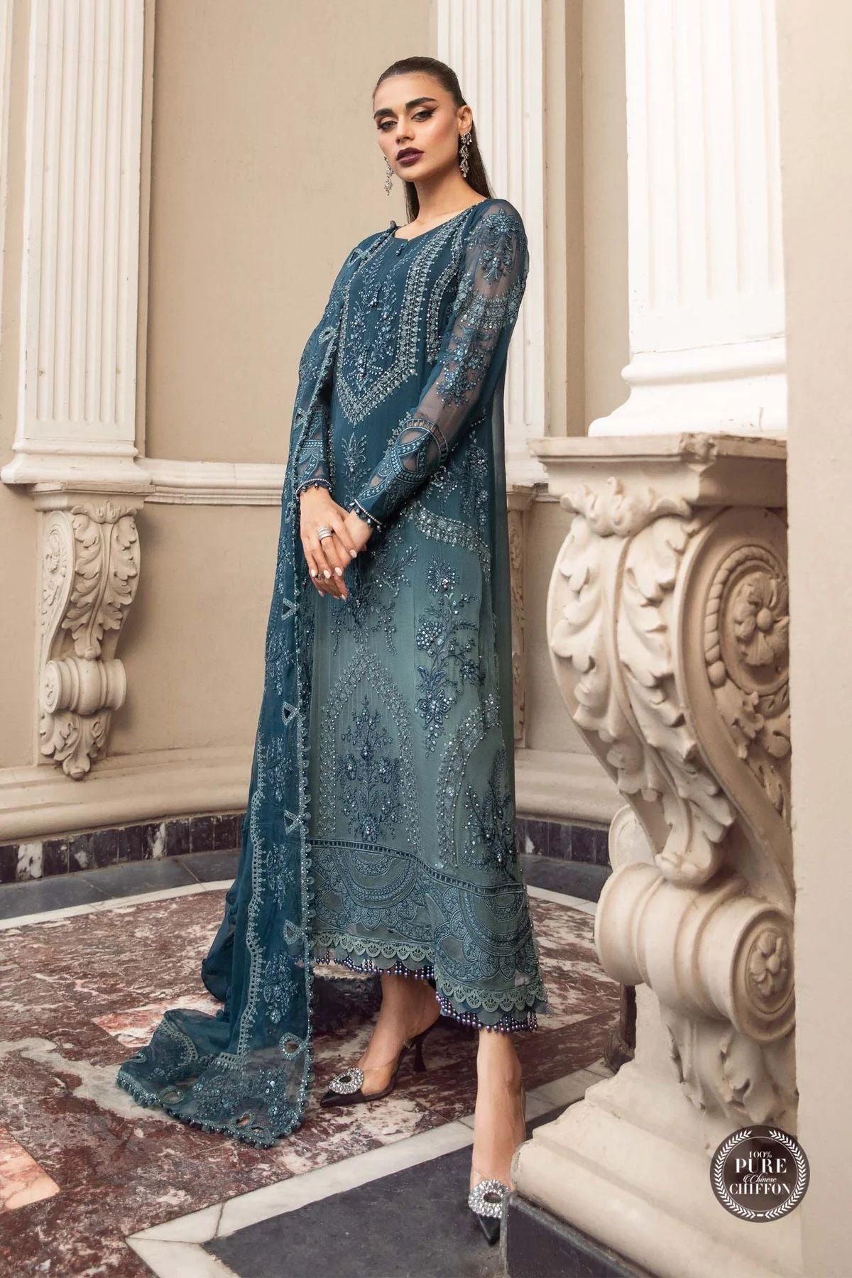 Maria B Ready to Wear Chiffon Teal Blue 102