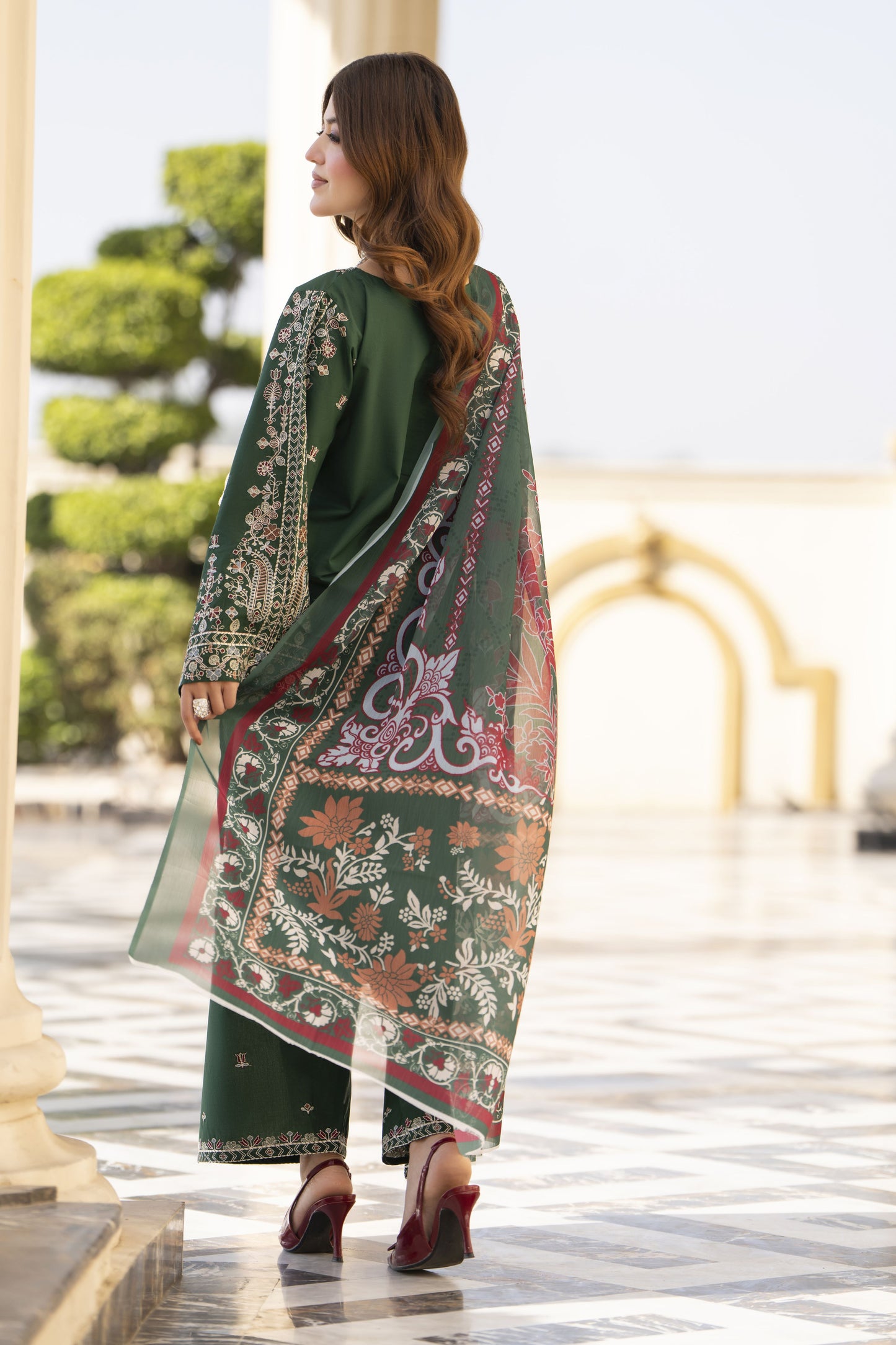 Khushi by Silver Bottle Green – 3pc Embroidered Cotton Shalwar Suit KBS13