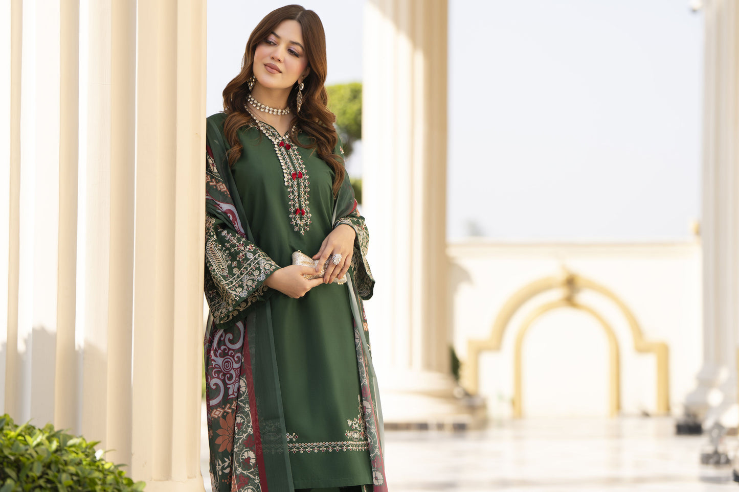Khushi by Silver Bottle Green – 3pc Embroidered Cotton Shalwar Suit KBS13