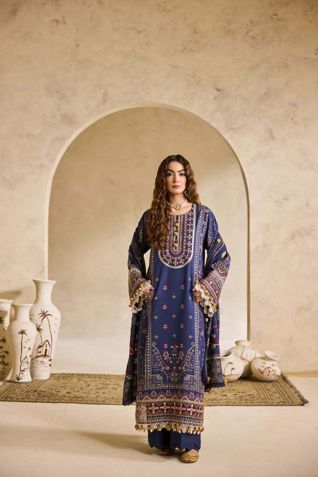 Linen by Florent – 3pc Embroidered Winter Long Dress with Khadi Shawl NAF18