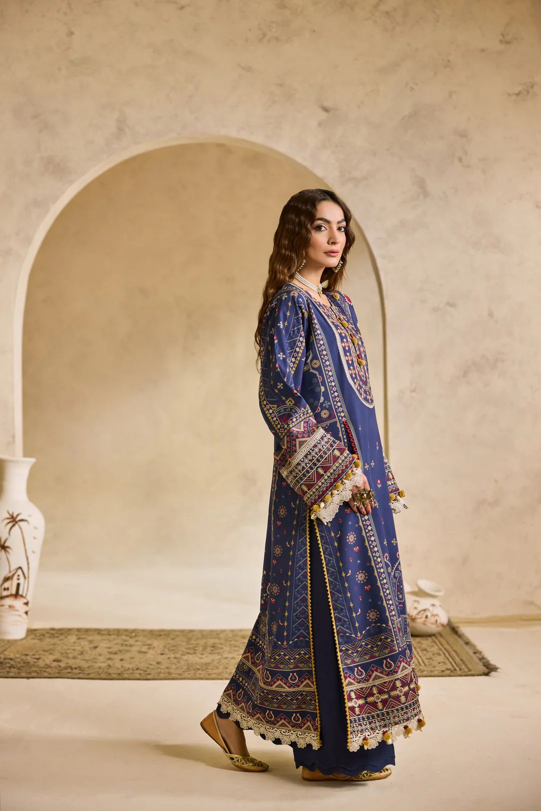 Linen by Florent – 3pc Embroidered Winter Long Dress with Khadi Shawl NAF18