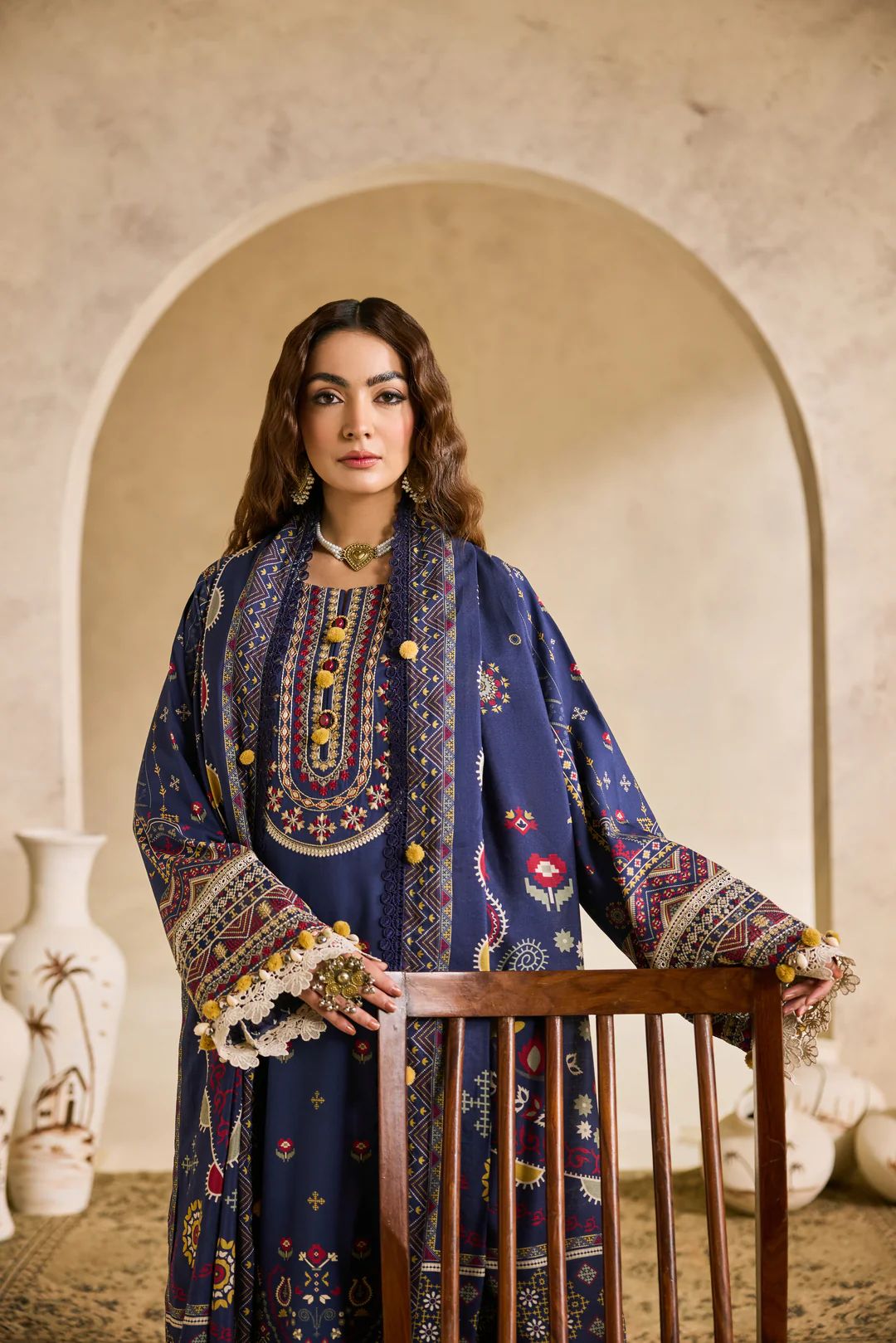 Linen by Florent – 3pc Embroidered Winter Long Dress with Khadi Shawl NAF18