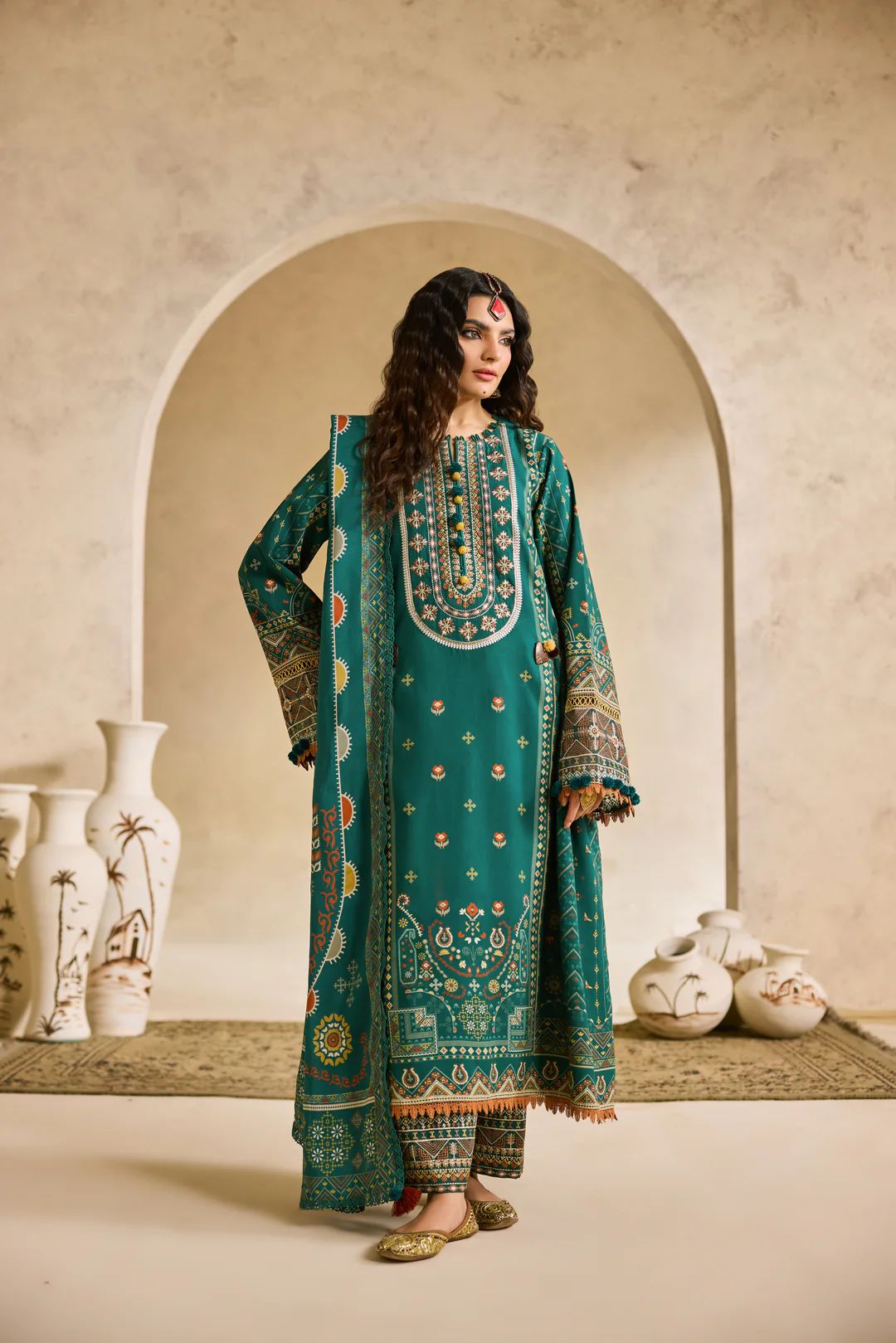 Linen by Florent – 3pc Embroidered Winter Suit with Shawl NAF17