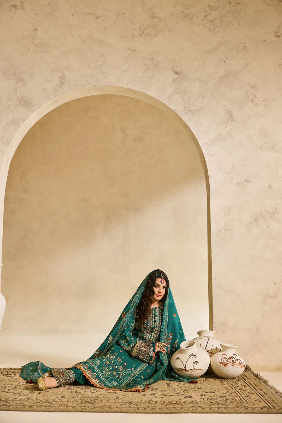 Linen by Florent – 3pc Embroidered Winter Suit with Shawl NAF17