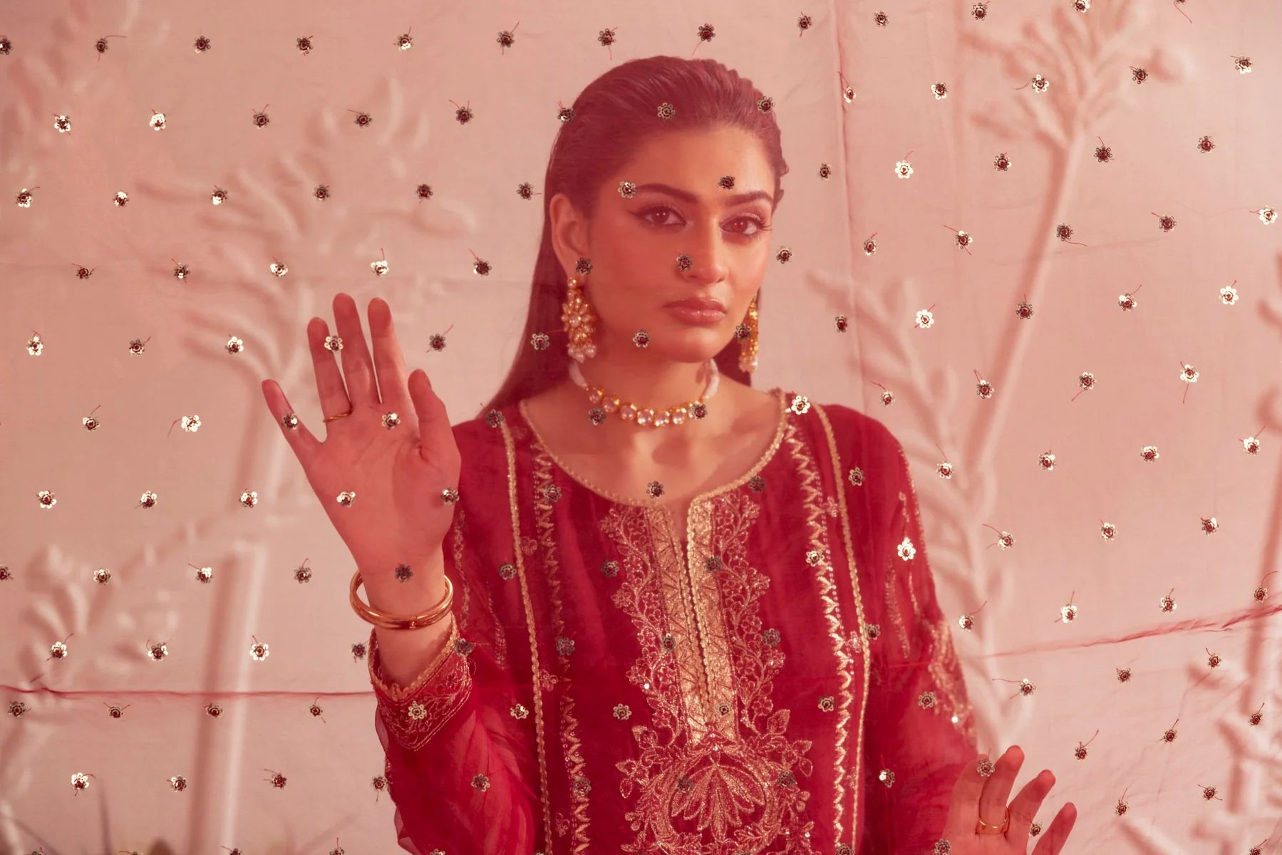 Muse12 - Ready to Wear Maroon Chiffon & Raw Silk Embroidered Gharara Set by Mohagni