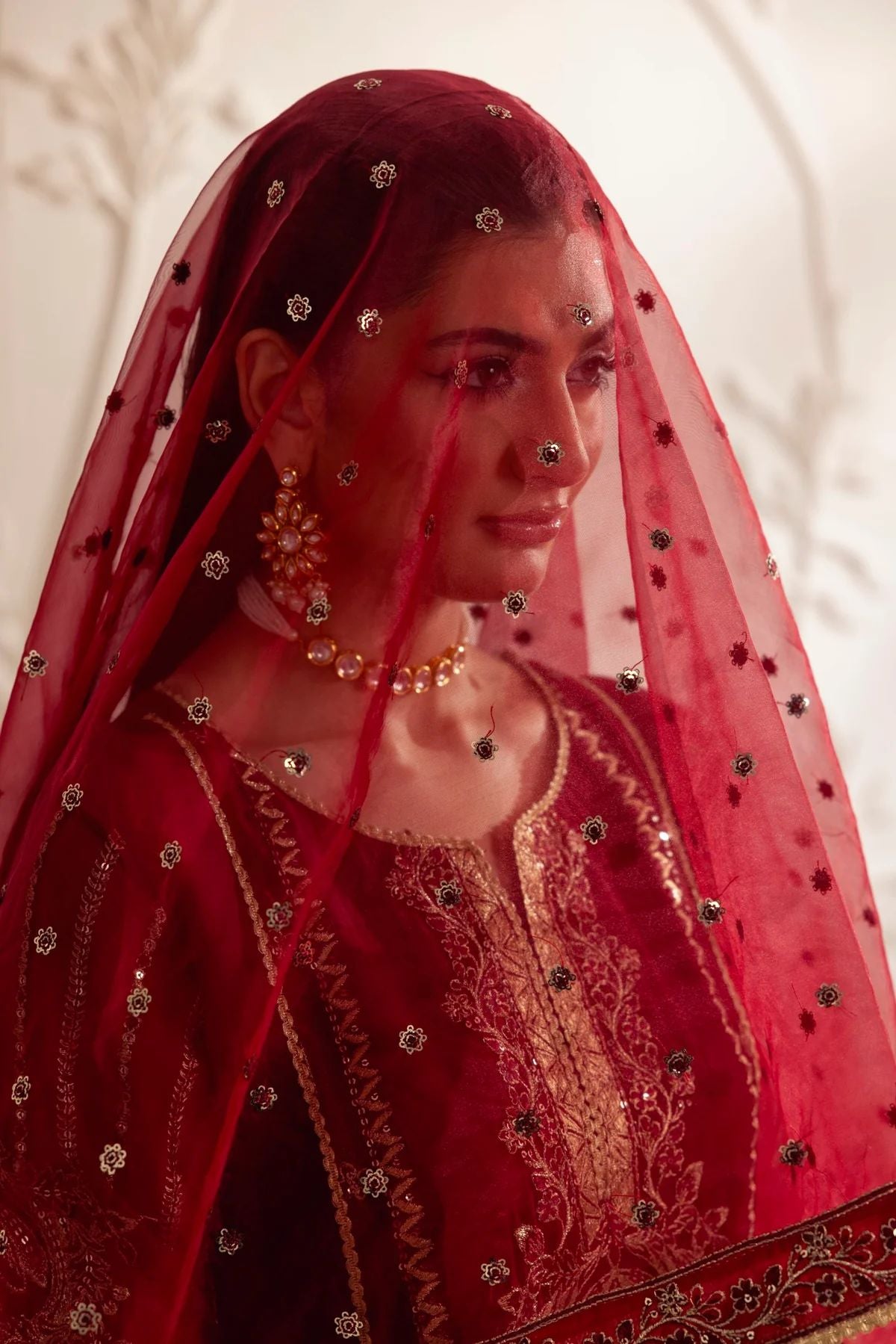 Muse12 - Ready to Wear Maroon Chiffon & Raw Silk Embroidered Gharara Set by Mohagni