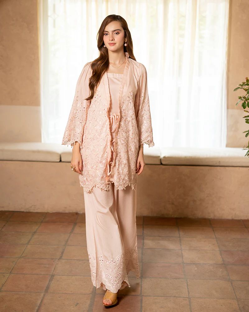 Day to Night by Mona – Raw Silk Chikankari 2pc Co-ord Gown Set DNM5