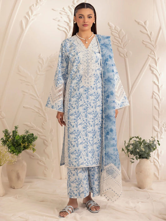 Muse02 - Blue Serenity | 3pc Printed Silk Lawn & Embroidered Organza Suit by Mohagni