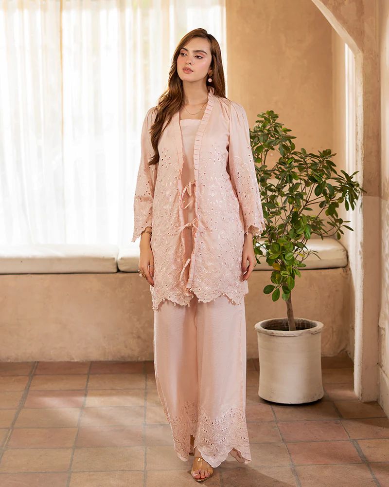 Day to Night by Mona – Raw Silk Chikankari 2pc Co-ord Gown Set DNM5