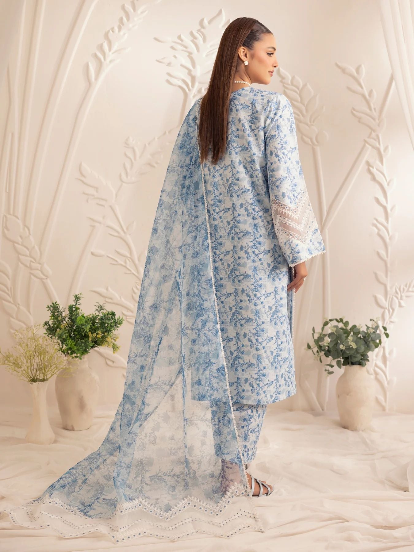 Muse02 - Blue Serenity | 3pc Printed Silk Lawn & Embroidered Organza Suit by Mohagni