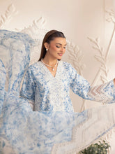 Muse02 - Blue Serenity | 3pc Printed Silk Lawn & Embroidered Organza Suit by Mohagni
