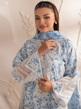 Muse02 - Blue Serenity | 3pc Printed Silk Lawn & Embroidered Organza Suit by Mohagni