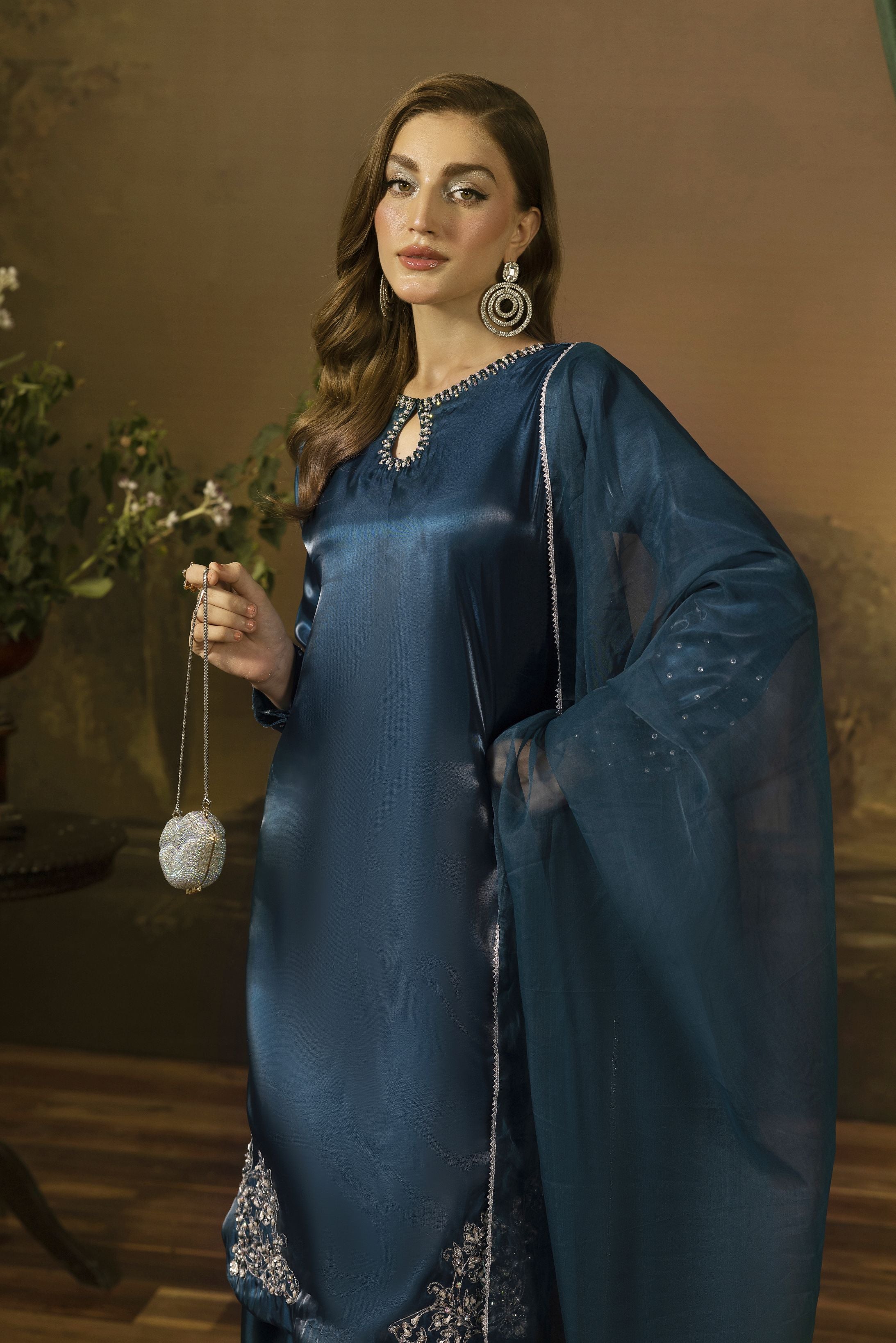Midnight Blue Silk Farshi Shalwar Pakistani Dress - Farshi Bahaar by Mona FBM7
