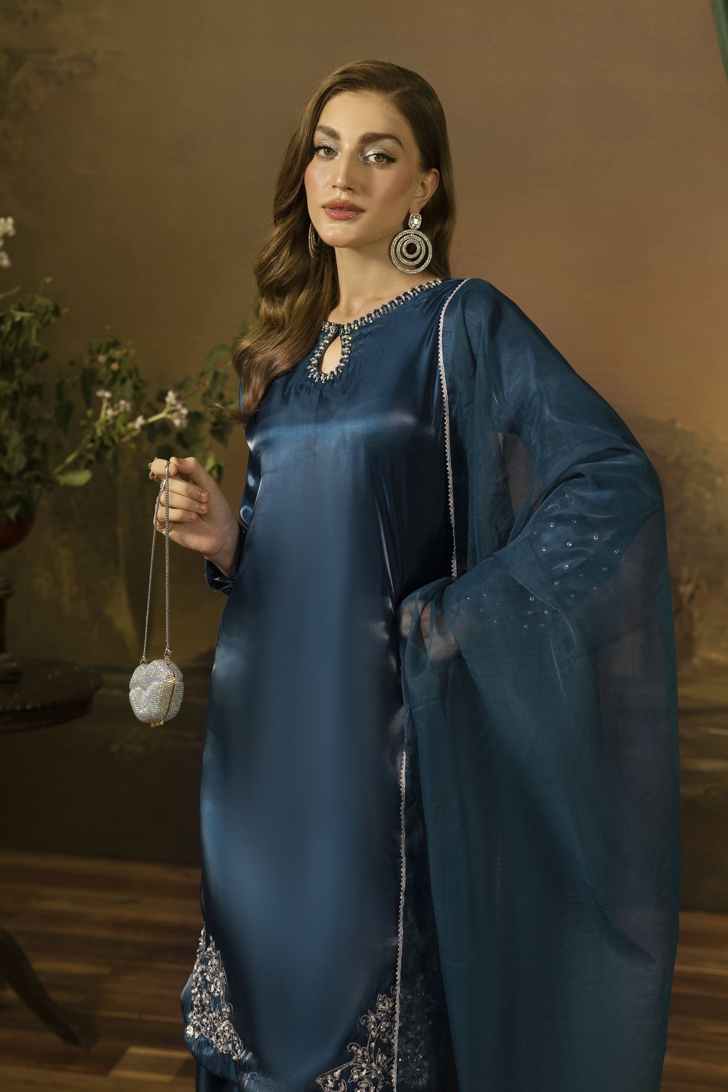 Midnight Blue Silk Farshi Shalwar Pakistani Dress - Farshi Bahaar by Mona FBM7
