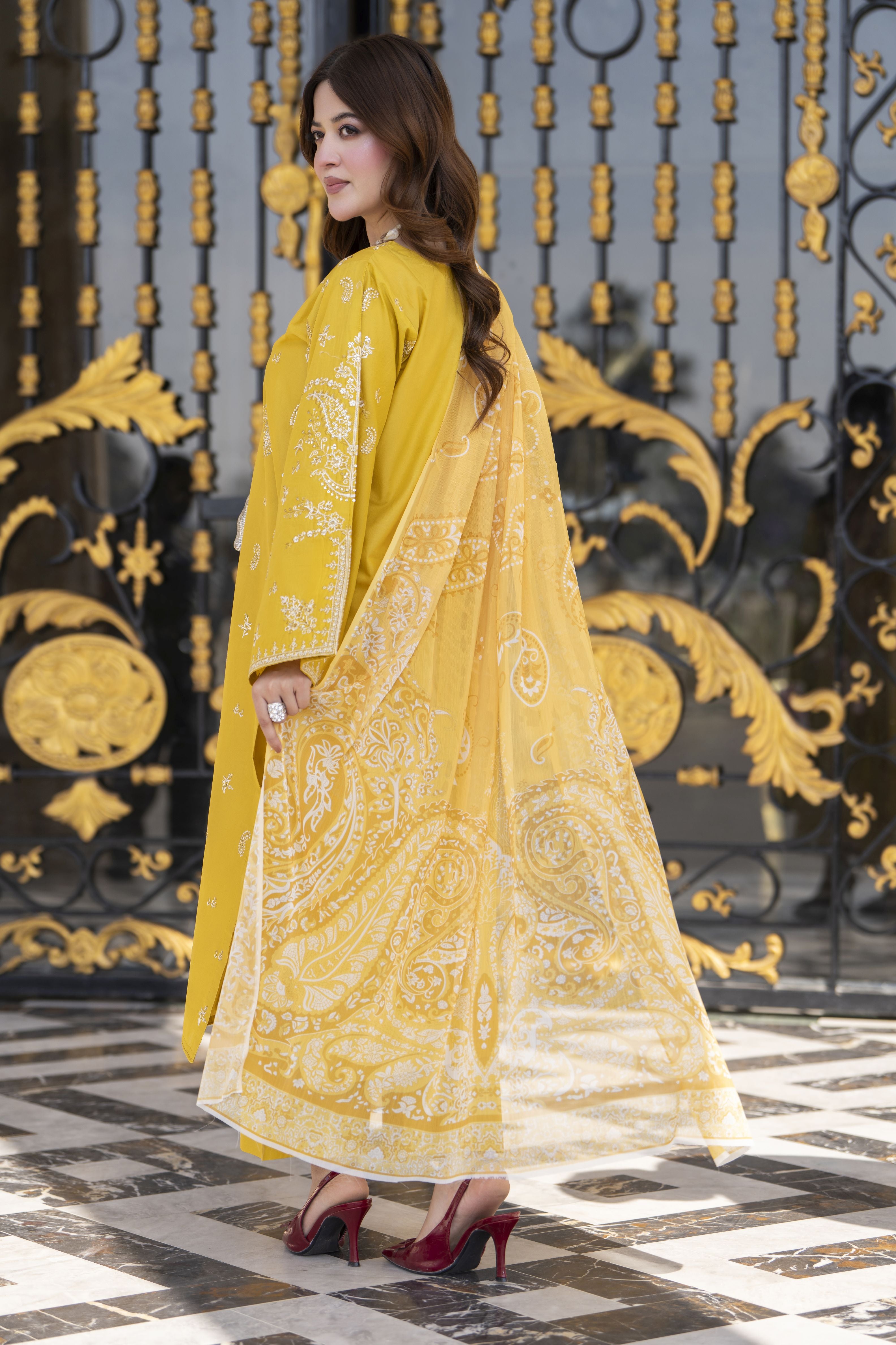 Khushi by Silver Mustard – 3pc Embroidered Cotton Long Suit KBS9