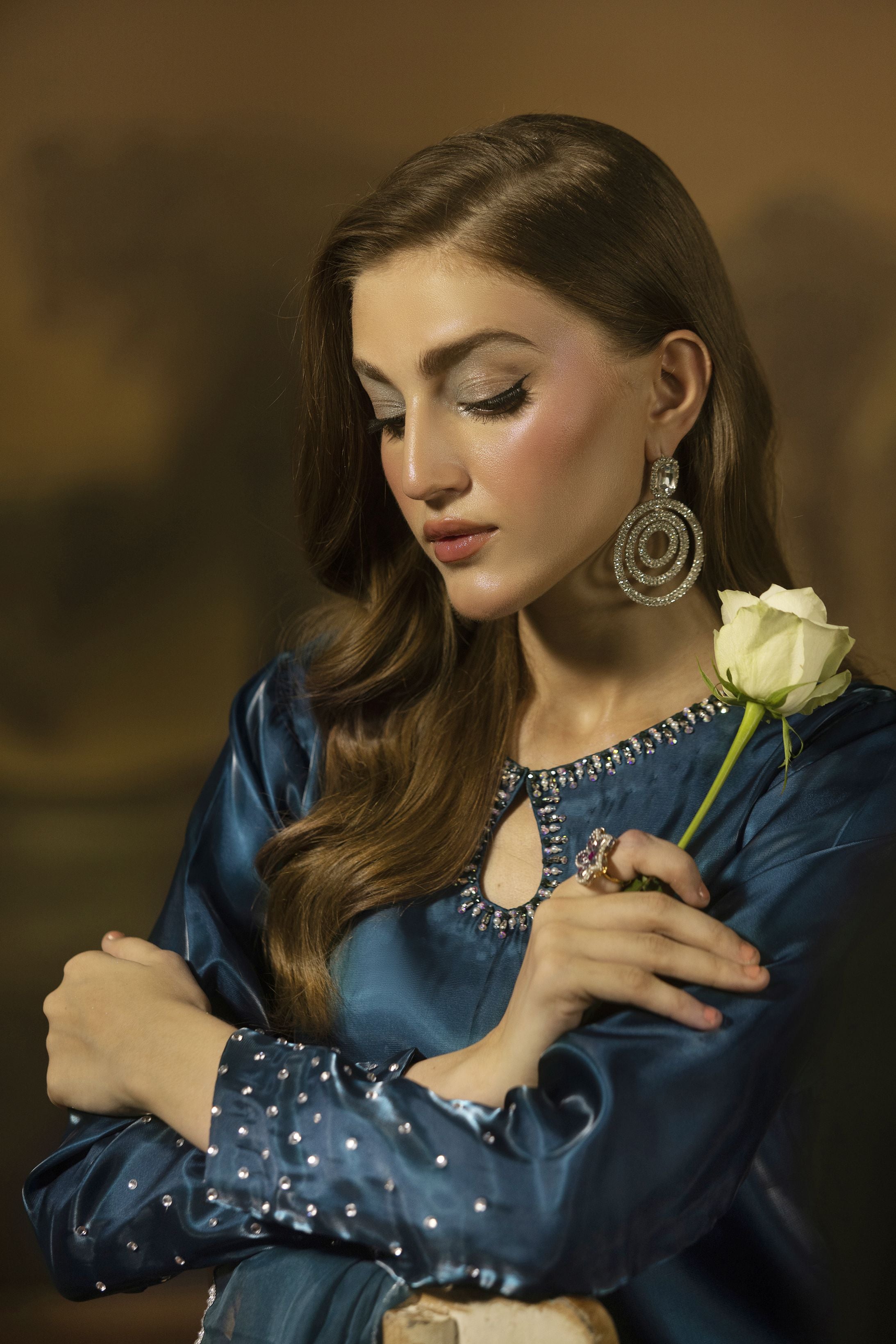Midnight Blue Silk Farshi Shalwar Pakistani Dress - Farshi Bahaar by Mona FBM7