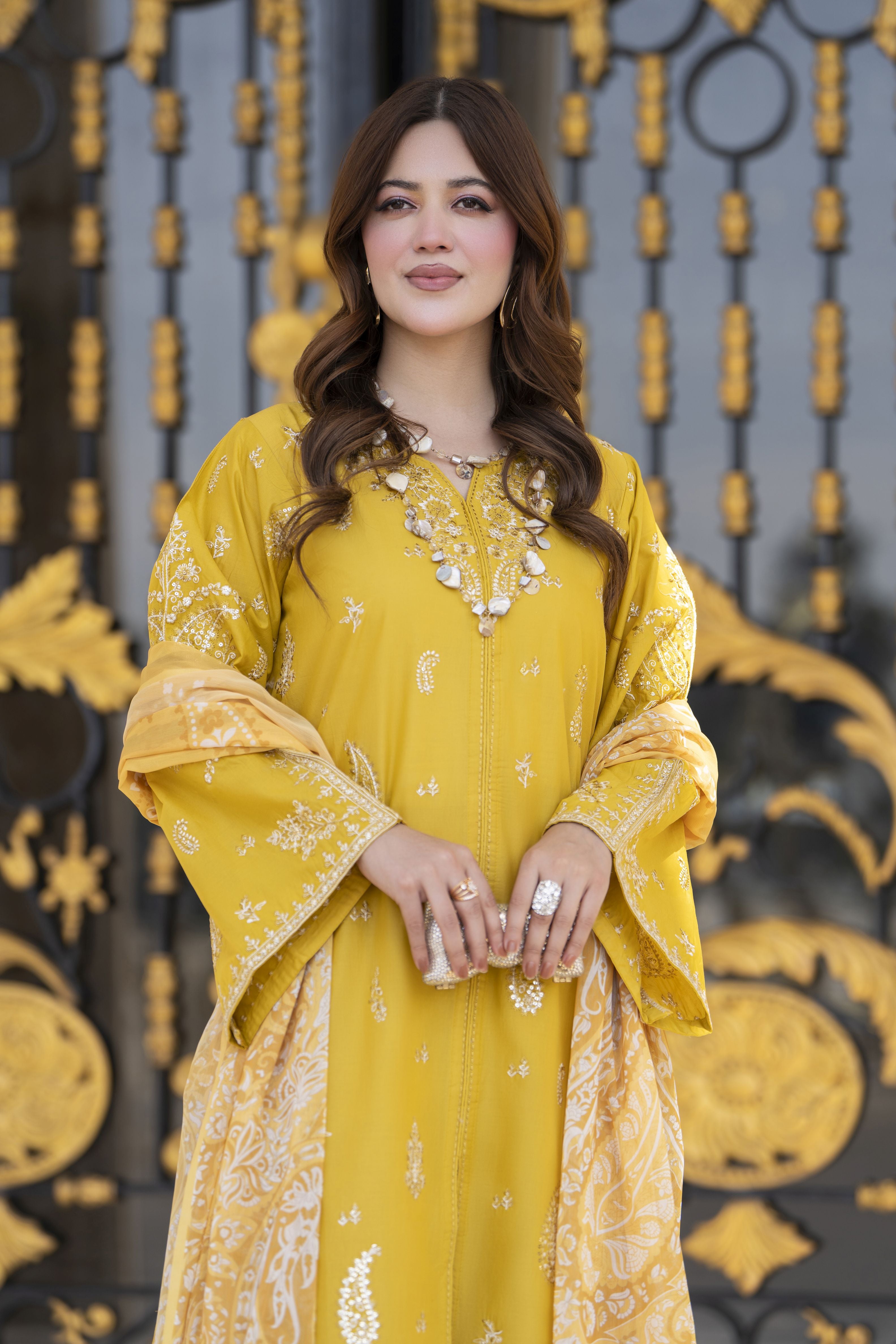Khushi by Silver Mustard – 3pc Embroidered Cotton Long Suit KBS9