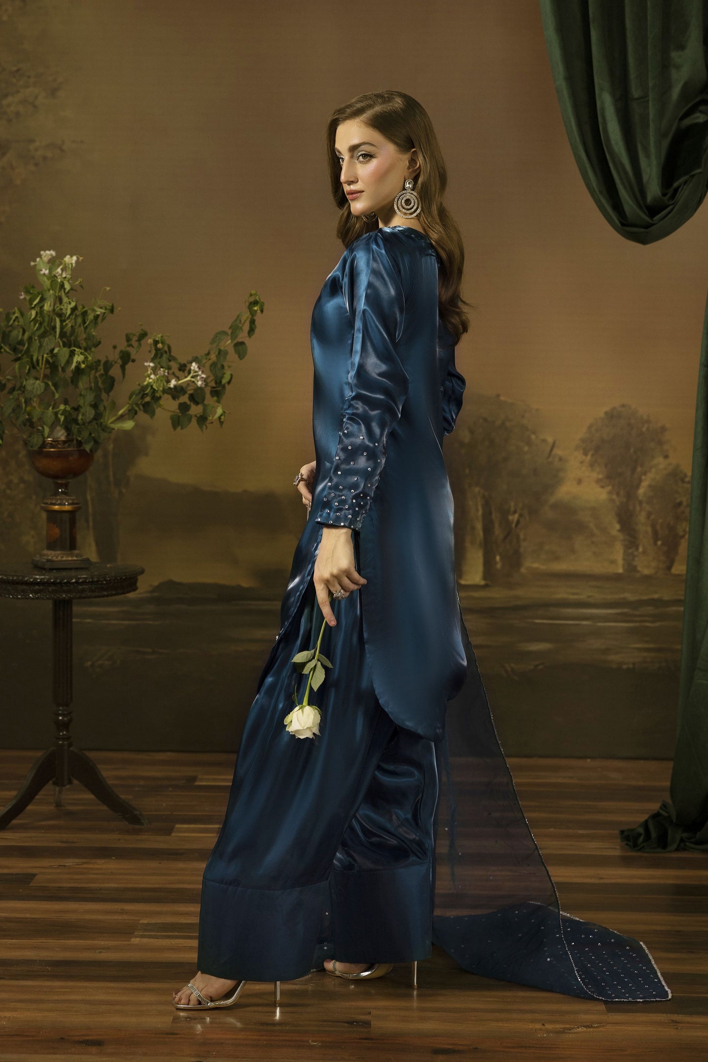 Midnight Blue Silk Farshi Shalwar Pakistani Dress - Farshi Bahaar by Mona FBM7