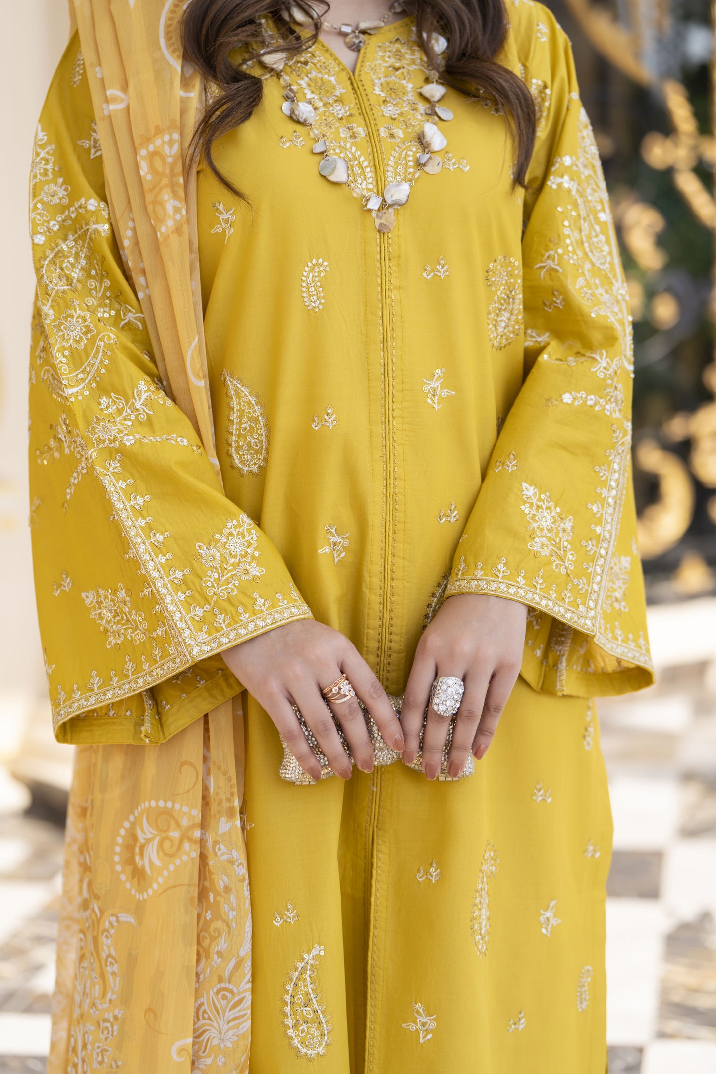 Khushi by Silver Mustard – 3pc Embroidered Cotton Long Suit KBS9