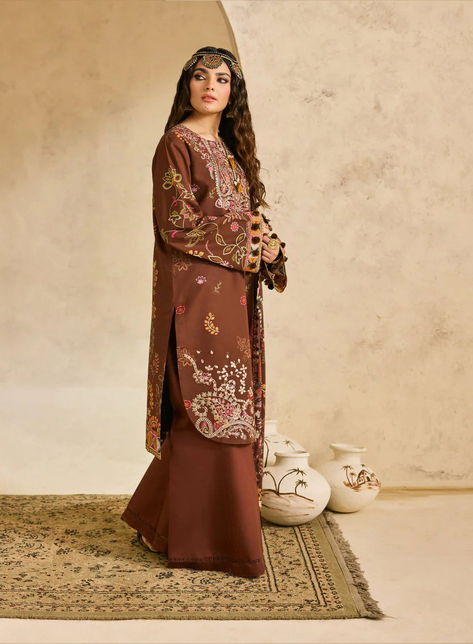 Linen by Florent – 3pc Embroidered Linen Winter Suit with Shawl NAF15