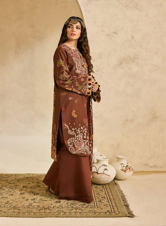 Linen by Florent – 3pc Embroidered Linen Winter Suit with Shawl NAF15