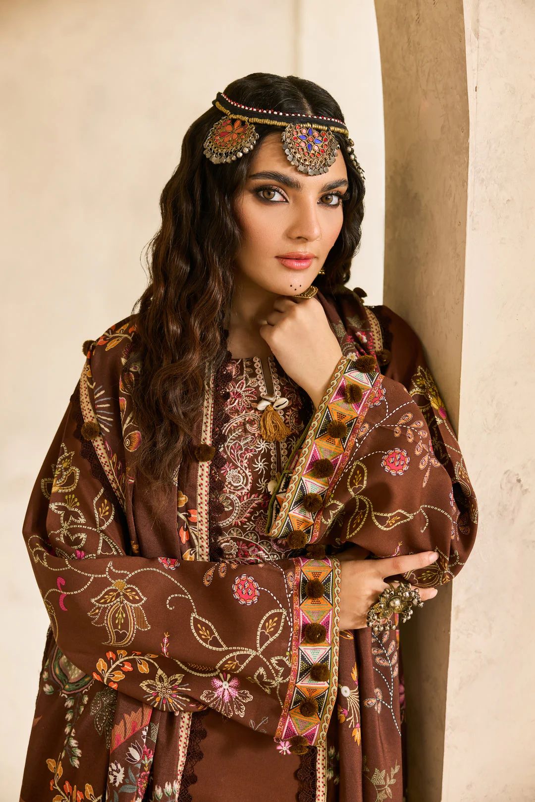 Linen by Florent – 3pc Embroidered Linen Winter Suit with Shawl NAF15