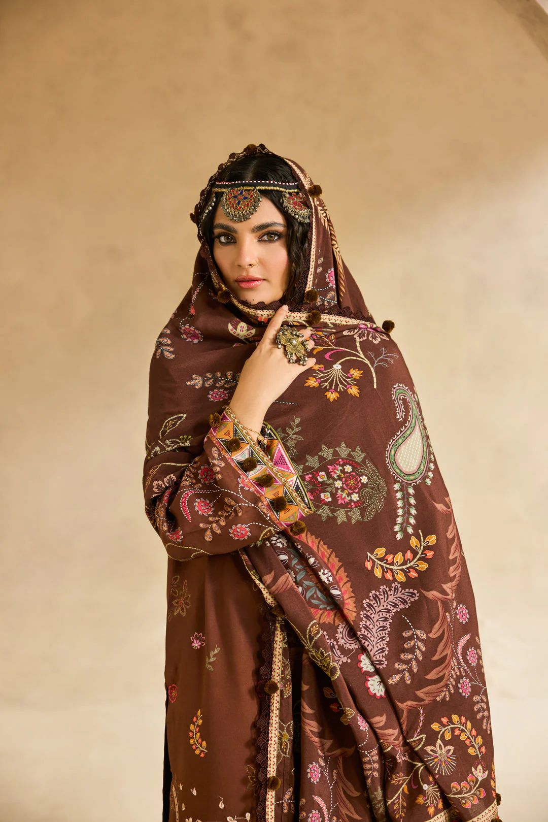 Linen by Florent – 3pc Embroidered Linen Winter Suit with Shawl NAF15