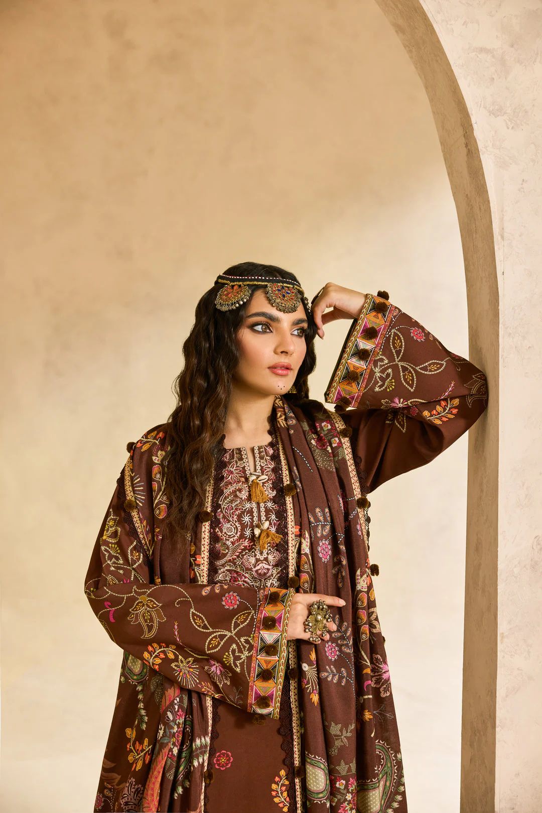 Linen by Florent – 3pc Embroidered Linen Winter Suit with Shawl NAF15