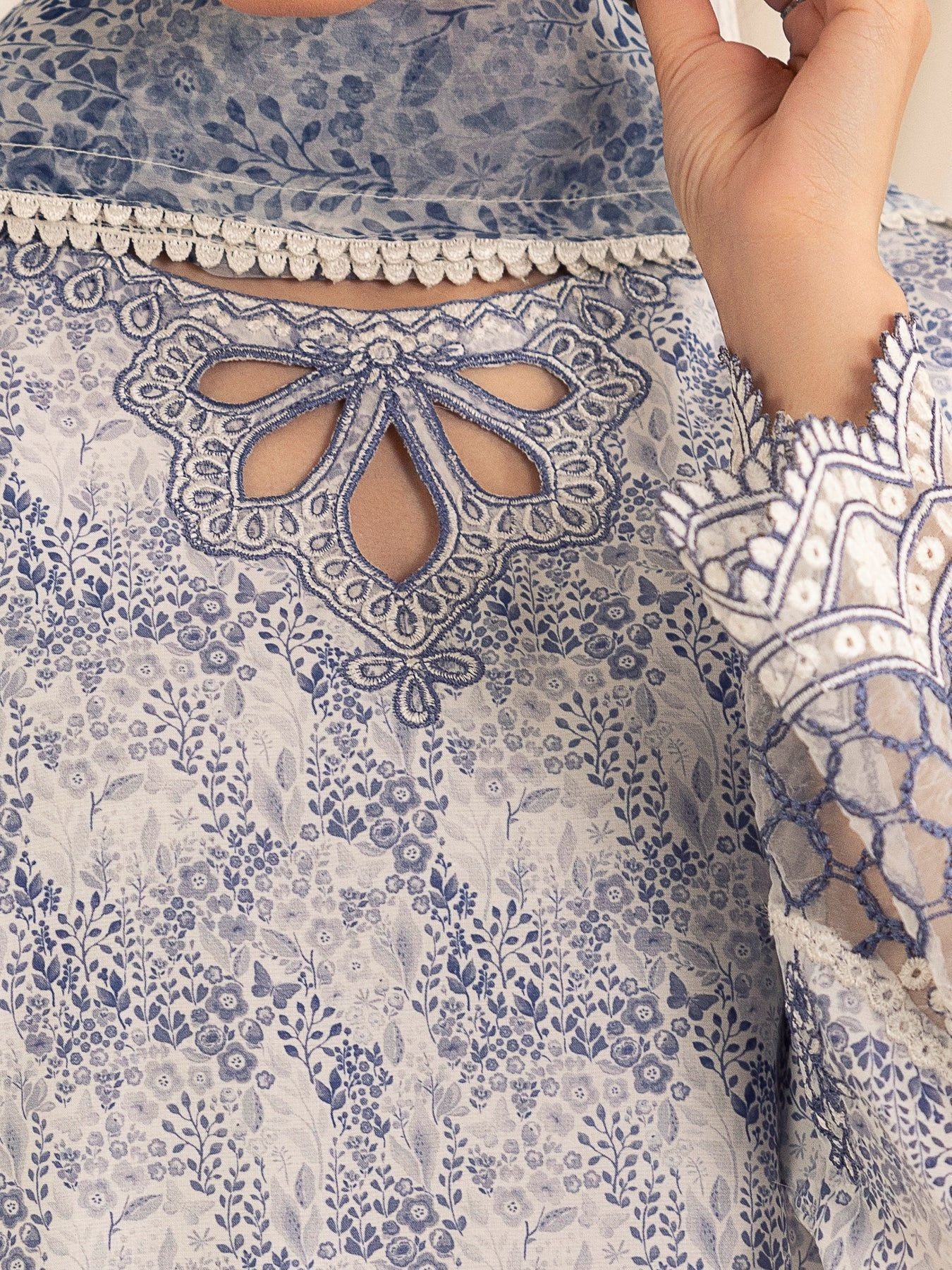 Muse03 – Misty Grace | 3pc Embroidered Silk Lawn Suit with Organza Dupatta by Mohagni