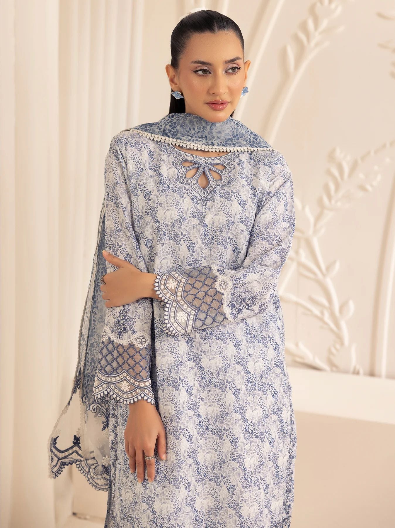 Muse03 – Misty Grace | 3pc Embroidered Silk Lawn Suit with Organza Dupatta by Mohagni