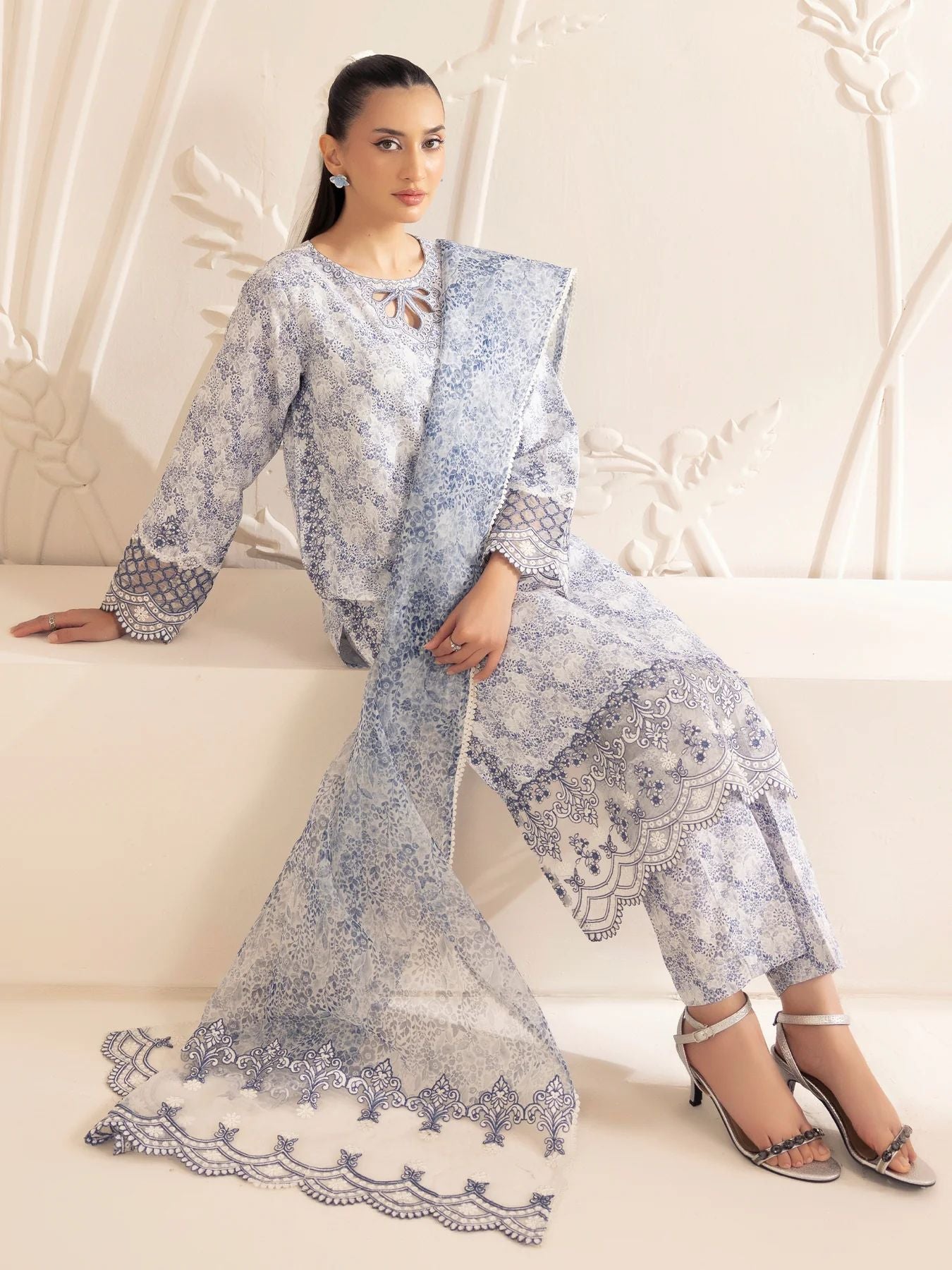 Muse03 – Misty Grace | 3pc Embroidered Silk Lawn Suit with Organza Dupatta by Mohagni
