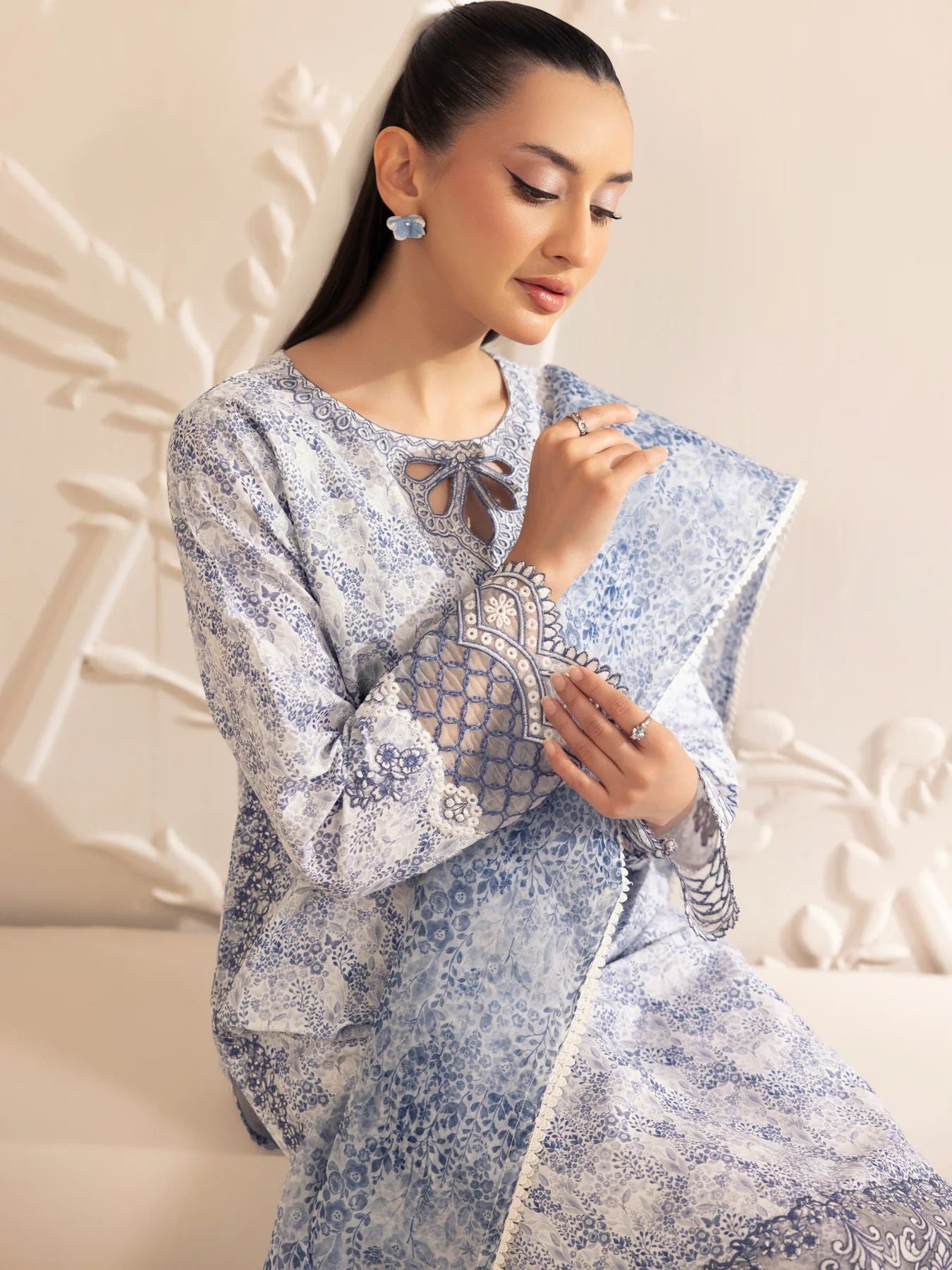 Muse03 – Misty Grace | 3pc Embroidered Silk Lawn Suit with Organza Dupatta by Mohagni