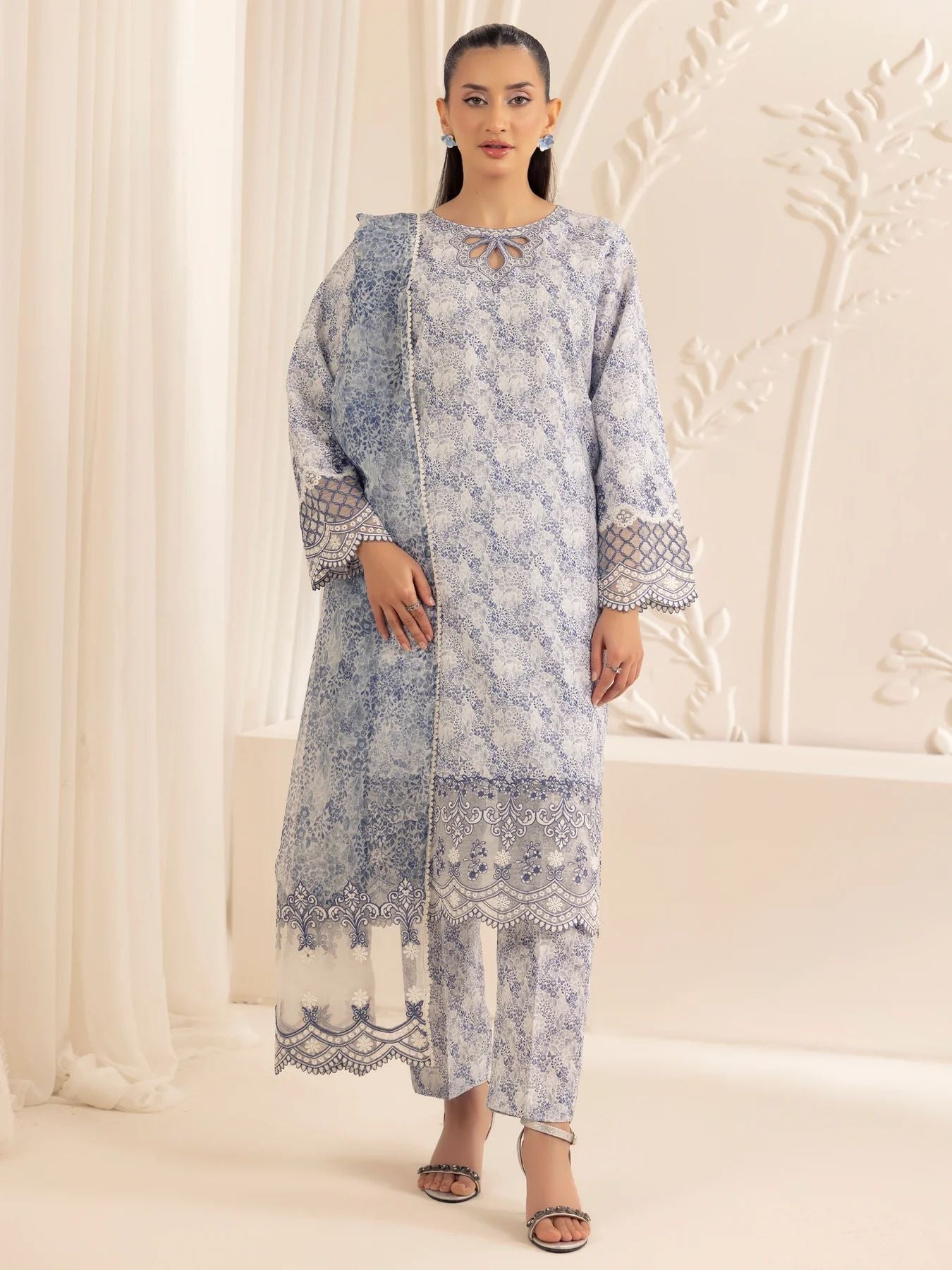 Muse03 – Misty Grace | 3pc Embroidered Silk Lawn Suit with Organza Dupatta by Mohagni