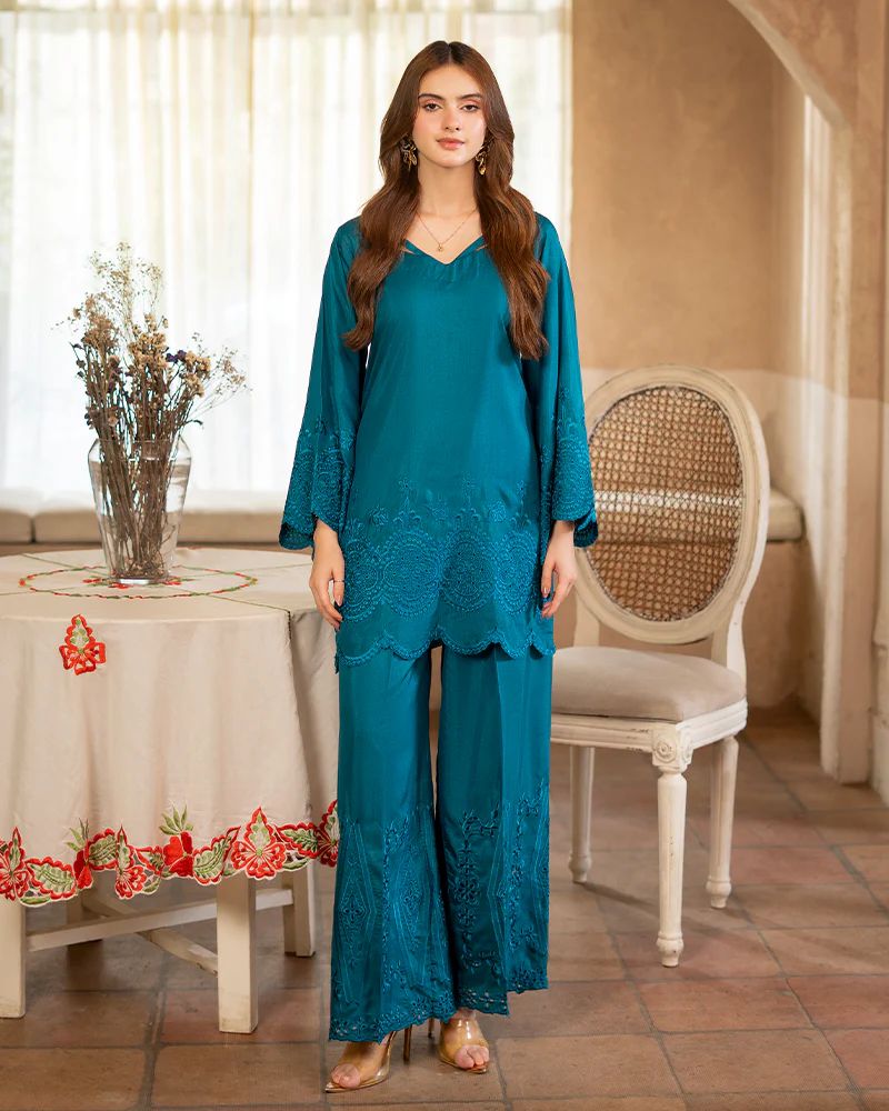 Day to Night by Mona – Raw Silk Chikankari 2pc Co-ord Set DNM6