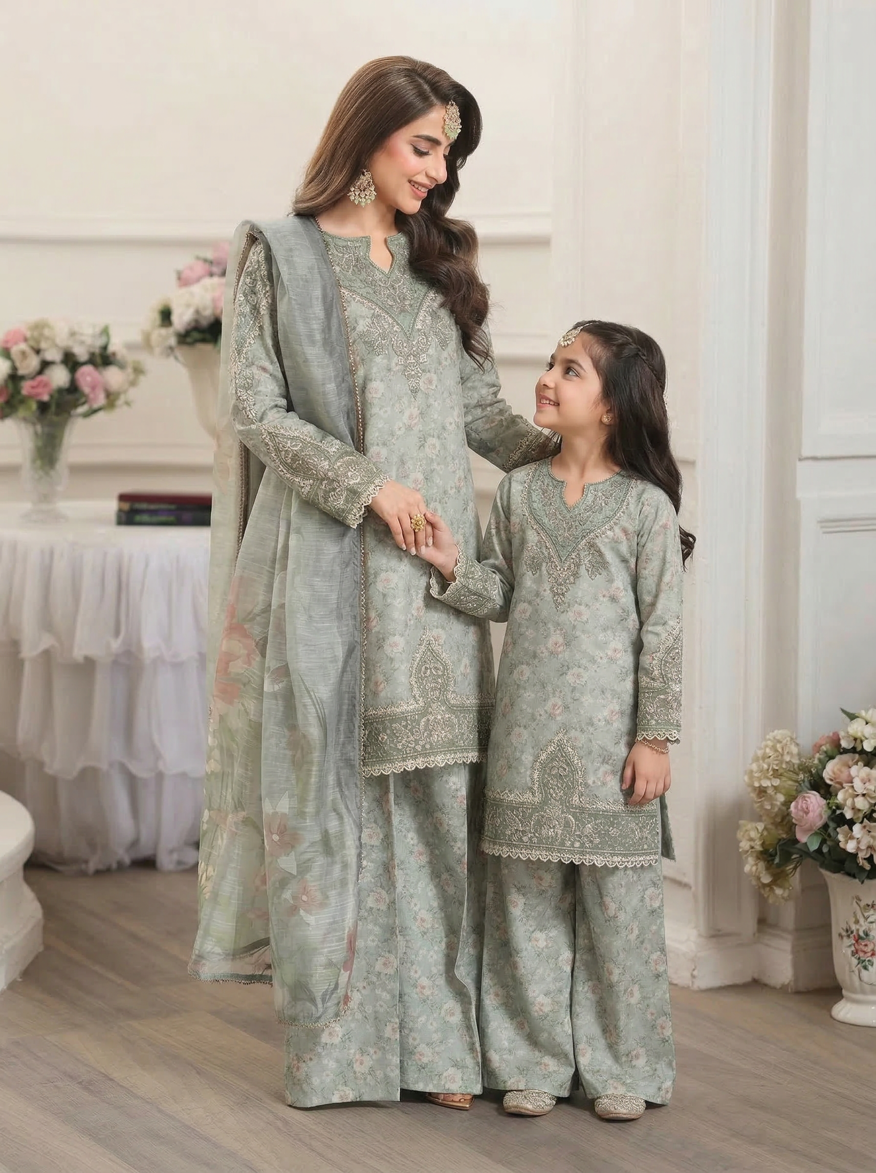 Mohagni MSA4 Mother Daughter Printed Silk Viscose Palazzo Suit