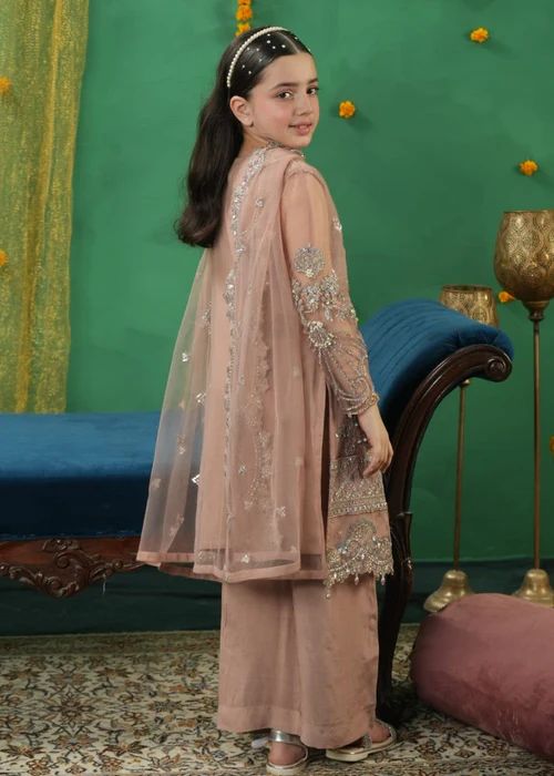 Festive Camel Brown Dress for Girls by Mona FMGC4