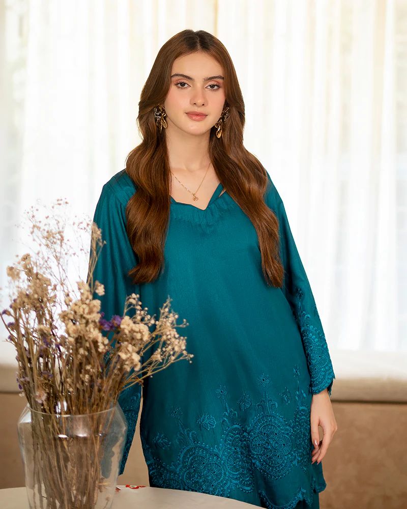 Day to Night by Mona – Raw Silk Chikankari 2pc Co-ord Set DNM6