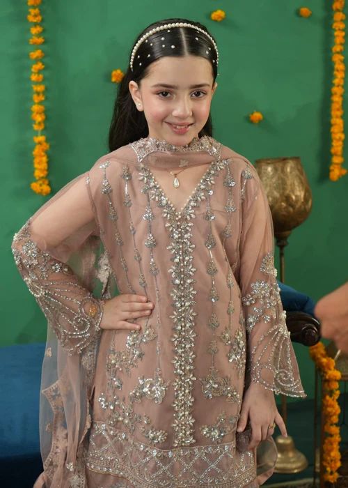 Festive Camel Brown Dress for Girls by Mona FMGC4