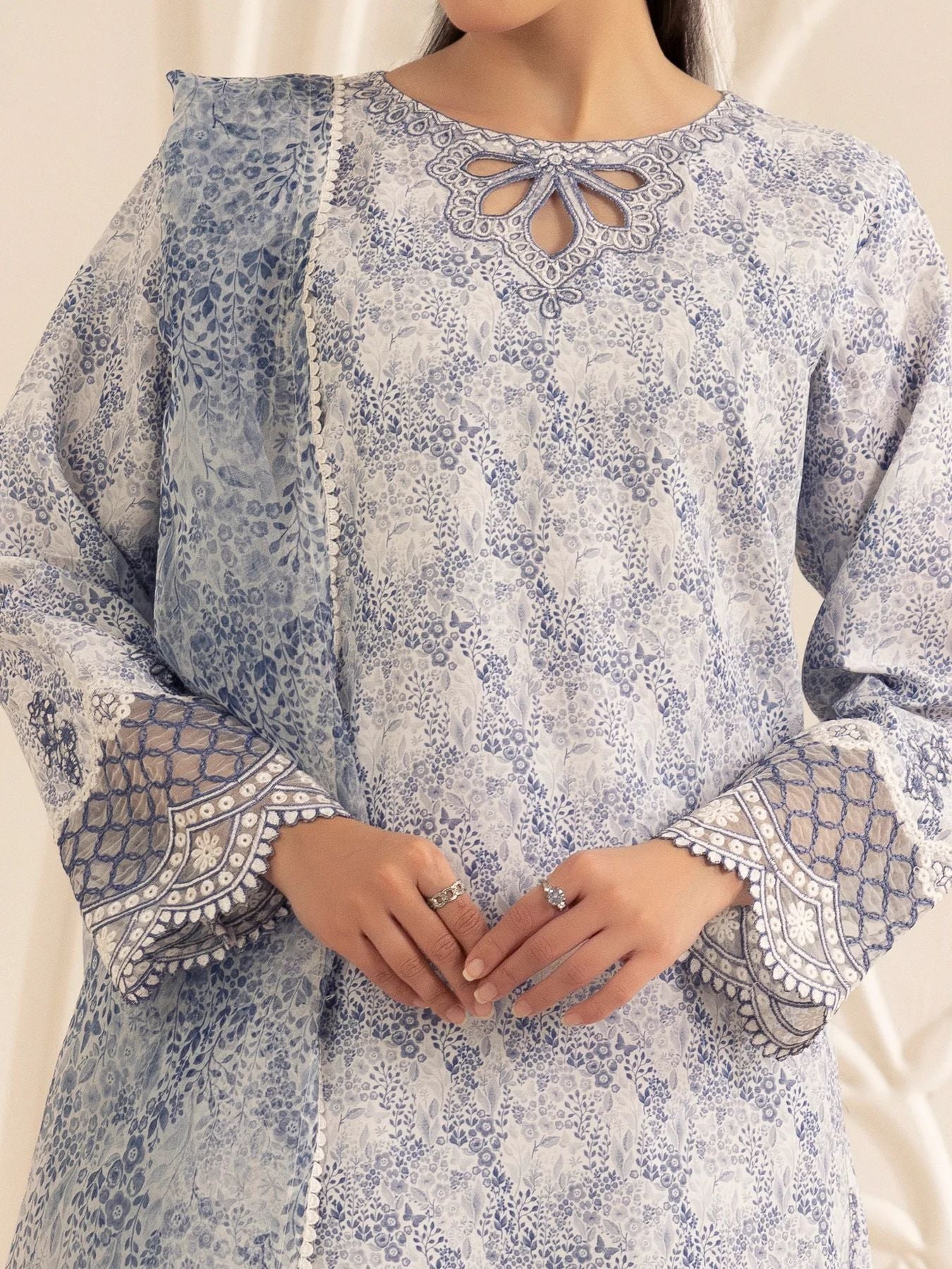 Muse03 – Misty Grace | 3pc Embroidered Silk Lawn Suit with Organza Dupatta by Mohagni