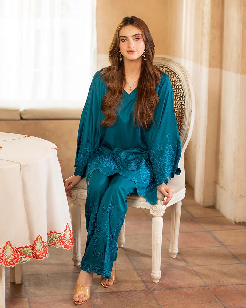 Day to Night by Mona – Raw Silk Chikankari 2pc Co-ord Set DNM6