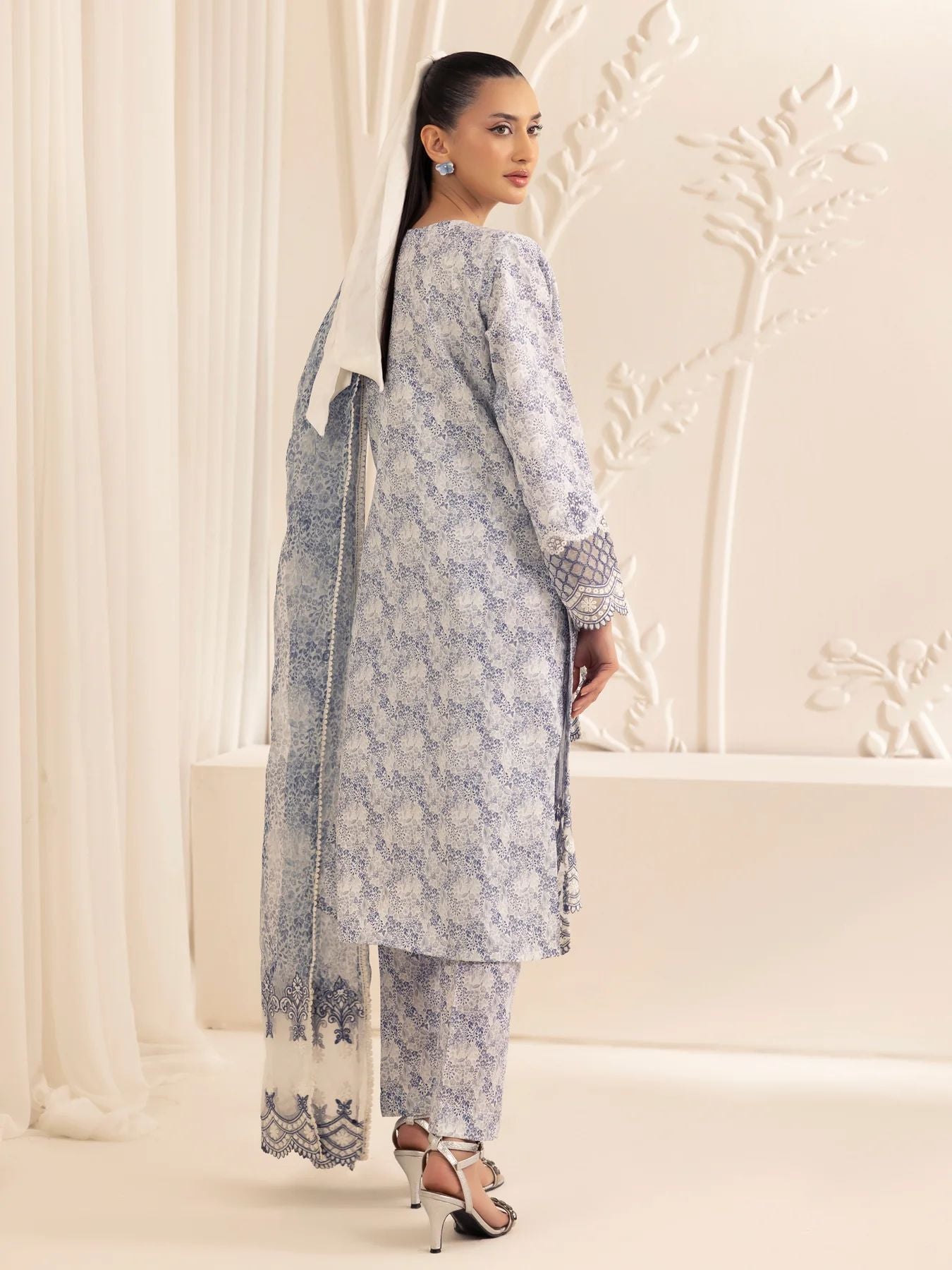Muse03 – Misty Grace | 3pc Embroidered Silk Lawn Suit with Organza Dupatta by Mohagni