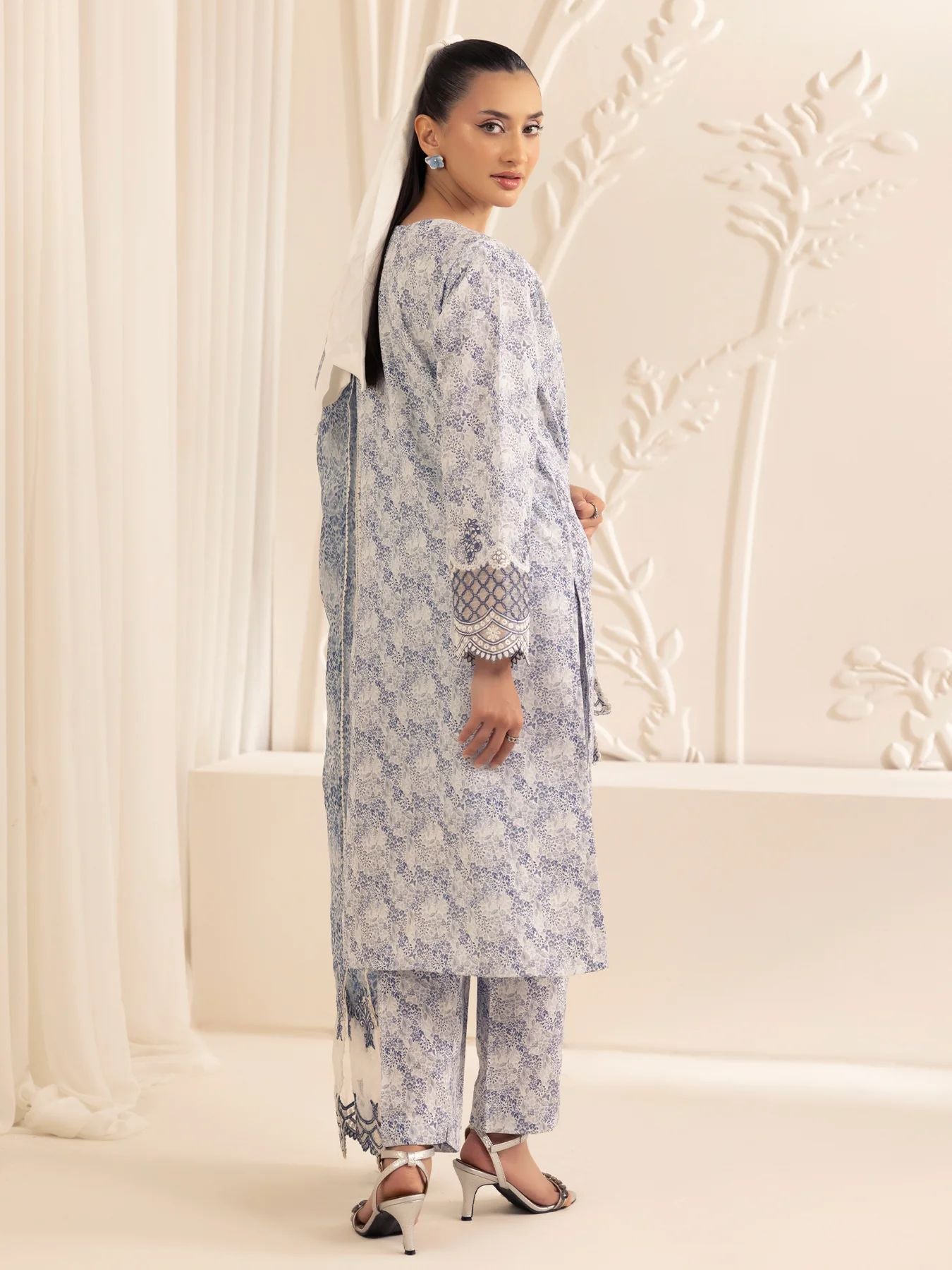 Muse03 – Misty Grace | 3pc Embroidered Silk Lawn Suit with Organza Dupatta by Mohagni