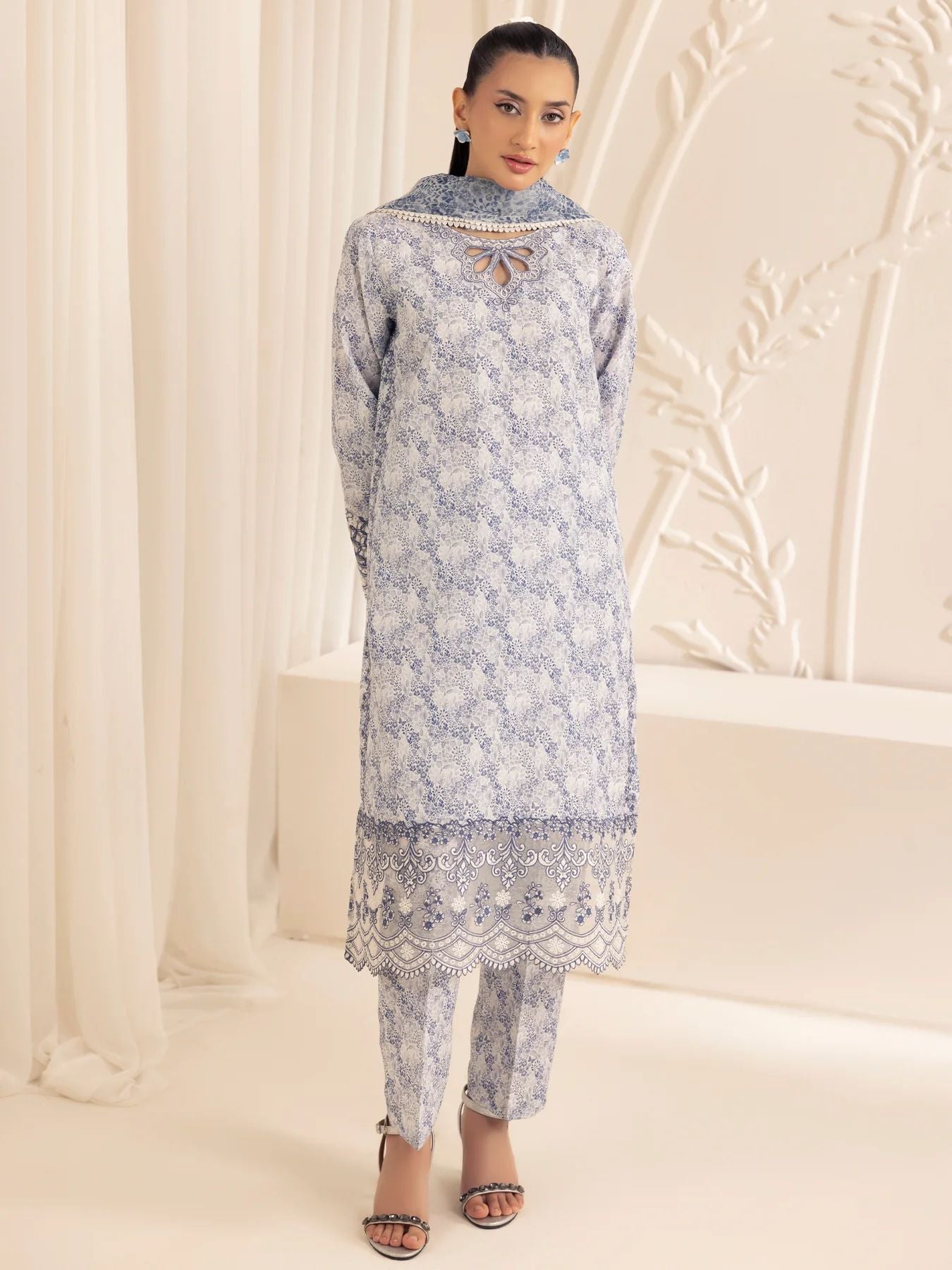 Muse03 – Misty Grace | 3pc Embroidered Silk Lawn Suit with Organza Dupatta by Mohagni