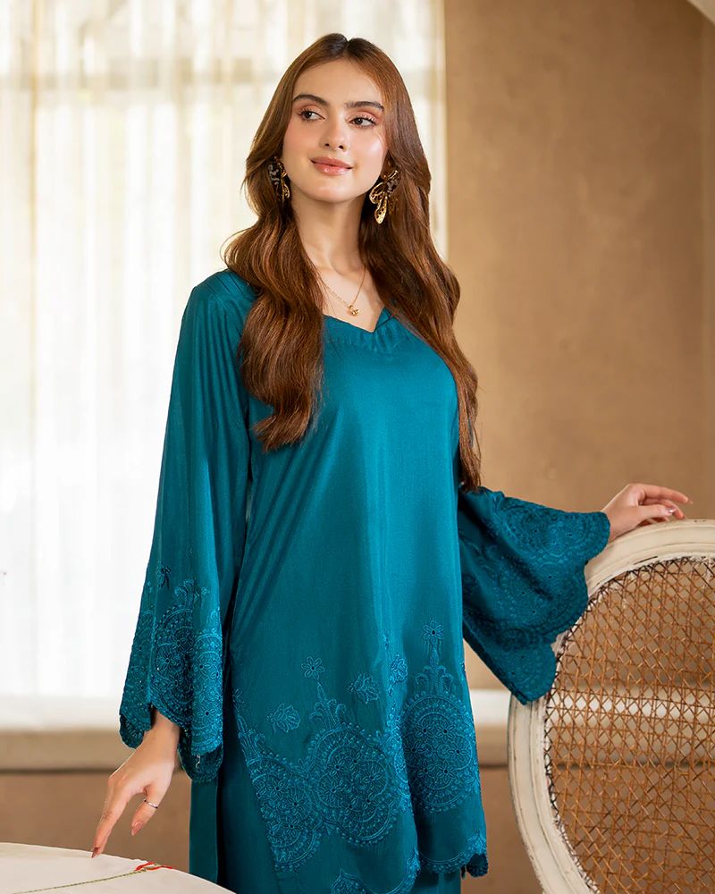 Day to Night by Mona – Raw Silk Chikankari 2pc Co-ord Set DNM6